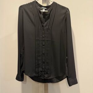 Express Black Cuffed Sleeve Blouse with Bib Collar